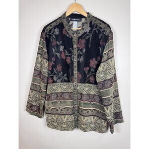 VTG Sag Harbor Jacket Womens Tapestry Floral Boho Artsy 90s Friends Phoebe 18